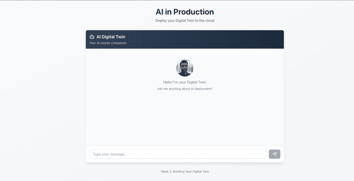 Digital Twin landing page on AWS deployment
